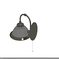 Classic Curved Arm Wall Light With White Ribbed Glass Shade And Pull Chain Switch